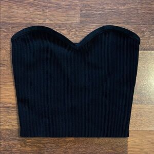 Babaton Black Ribbed Strapless Crop Top Size S
